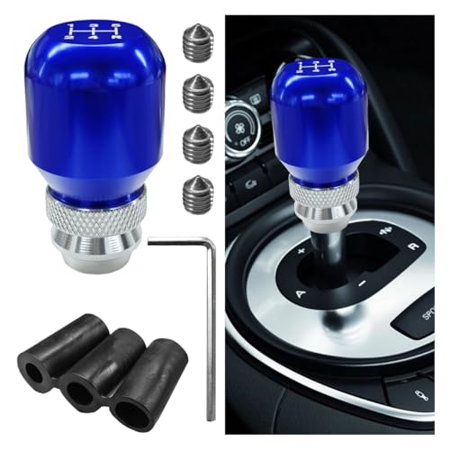 Universal Aluminum Alloy 5 Speed Manual Gear Shift Knob – Automotive Adjustable Stick Shift Handle with 3 Threaded Adapters, Car Gearbox Shift Knob for Most Vehicles (Blue) - color: Blue