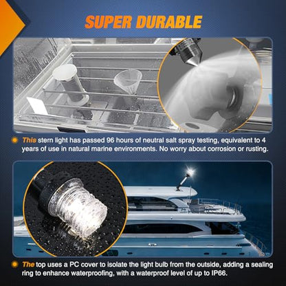 Nilight Marine Boat Stern Light 12" White Fold Down Anchor Lights - color: 12Inch Boat Stern Light