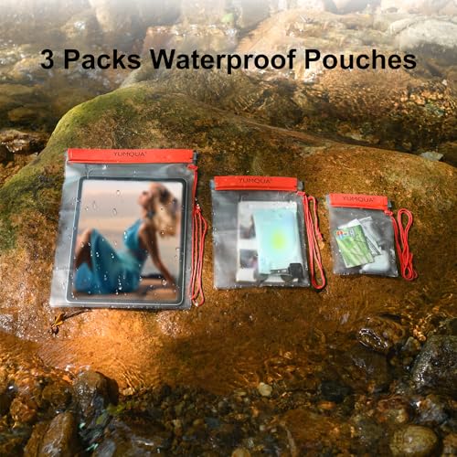 YUMQUA Waterproof Pouch Dry Bags Document Map Holder for Water Sport 3PACK - color: Red