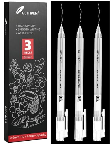 GETHPEN 3-Pack Silver Gel Pens, 0.6mm Fine Point Opaque Archival Ink Pens - size: 0.6 mm, style: 3 Pack Silver