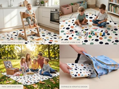 Splat Mat for Under High Chair, Waterproof Washable High Chair Floor Mat - color: Polka Dot