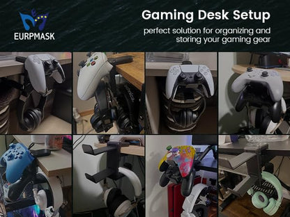 EURPMASK 3-in-1 Rotating Headphone Stand w/2 Detachable Controller Holders - color: Gaming Combo White 1 Pack