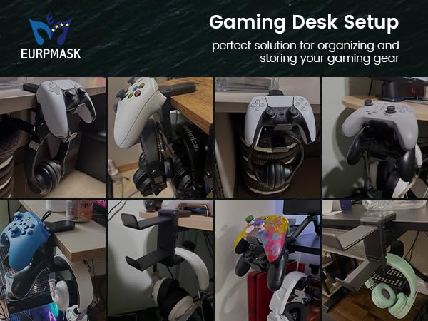 EURPMASK 3-in-1 Rotating Headphone Stand w/2 Detachable Controller Holders - color: Gaming Combo Black 1 Pack