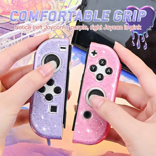 DLseego Glitter Protective Case for Switch Joy Con Controllers, Handheld Soft Silicone TPU Protective Cover Replacement Shell Case Suitable for Switch & Switch OLED Model Joy Cons - Purple Pink - color: Purple Pink