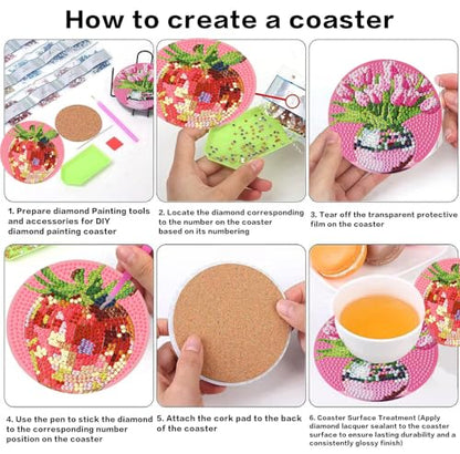 HHMATITS 8 Pcs Pink Disco Diamond Art Coasters Kit for Adults 4X4IN - color: Disco