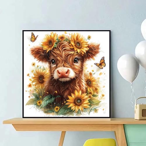 Diamond Art Kits for Adults, Highland Cow Sunflower Diamond Painting Kit - color: Cow Flowers