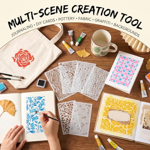 16PCS Large Flower & Leaf Stencils for Painting, Crafts Reusable - color: 3.8 x 6.9in Flower & Leaf Stencils