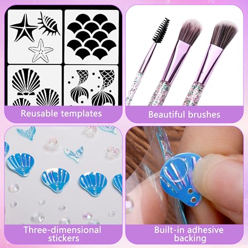 26 Pcs Mermaid Scale Stencil Set, Mermaid Face Makeup Templates for Women
