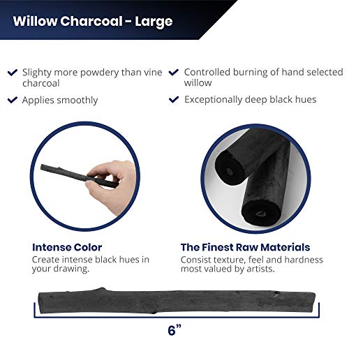 Pacific Arc 2 Pack Large Vine Charcoal Stick 5/Pkg, Soft, Black, Thick Willow Charcoal for Sketching and Drawing - style: Large | 2 Pack | 5 Sticks