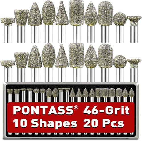 Diamond Grinding Burr Bit Set Compatible with Dremel,20Pcs 46Grit - size: 46 Grit 20 Pcs 10 Shapes