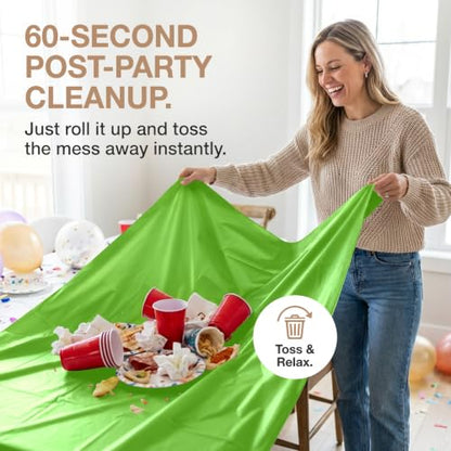 Plastic Tablecloth Roll with Slide Cutter, 54 in x 300 ft Table Cover - color: Grass Green