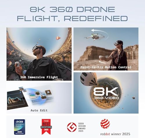 Antigravity A1 Explorer Bundle Drone 8K 360 Camera 3 Batteries | 249g Foldable with Obstacle Avoidance 10km Range Auto Return (DE001-02) + 64GB Card + Landing Pad + More (28pc Bundle)