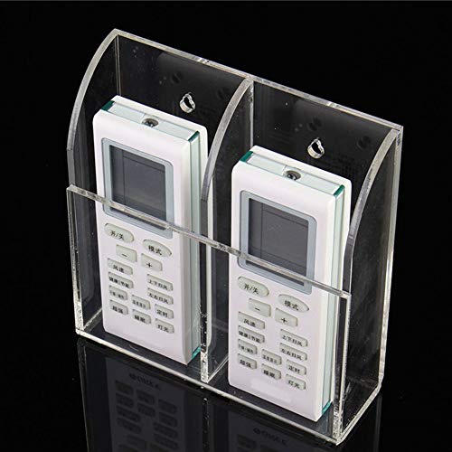 Clear Acrylic TV Remote Control Holder Remote Control Caddy Wall Mount Media Organizer Storage Box Rack for Phone Air Conditioner TV Remote Control Storage Case, 2 Grids