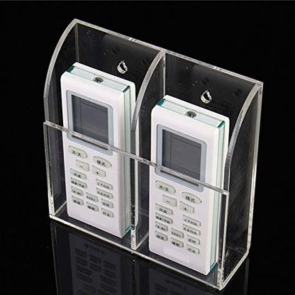 Clear Acrylic TV Remote Control Holder Remote Control Caddy Wall Mount Media Organizer Storage Box Rack for Phone Air Conditioner TV Remote Control Storage Case, 2 Grids