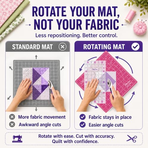 The Quilted Bear 7" x 7" Rotating Self-Healing Cutting Mat, Pink - color: Pink, size: 7"L x 7"W