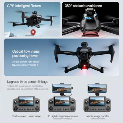 V918 GPS Drone with 8K Camera for Adults, RC Drones with 5 inch HD Screen - color: Black