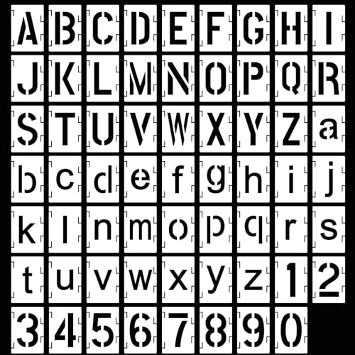 Augshy 56 Pcs Letter Stencils for Painting, 2 Inch Reusable Templates - style: Alphabet and Number
