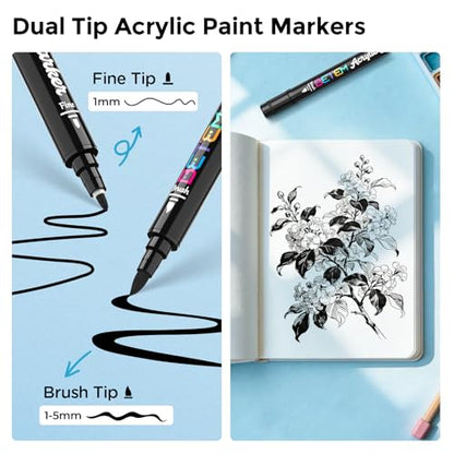 Betem 2 Black Paint Markers for Glass, Dual Tip Acrylic Paint Pens