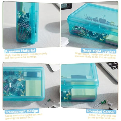 novelinks 5x8 Inch Plastic Pencil Box, Small Clear Storage Bins with Lids - size: 8 Pack