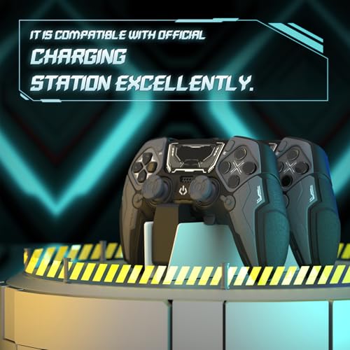 PlayVital for ps5 Edge Controller Silicone Cover Skin - Stellar Mecha Anti-slip Grip Protector for ps5 Edge Controller with Joystick Cap & Sticker, Shockproof Case - Black & Gunmetal Gray - color: Black & Gunmetal Gray