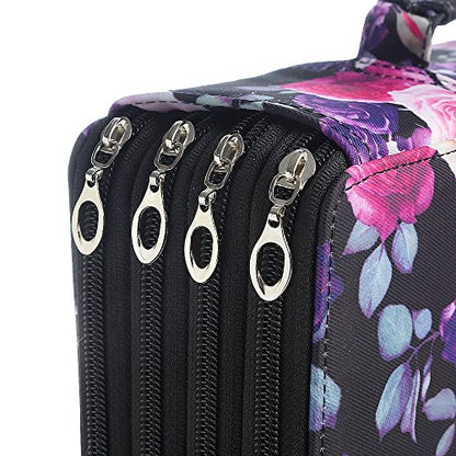 300 Slots Pencil Case 4-Layer Zipped Holder w/Handle - color: Purple Rose, size: 300