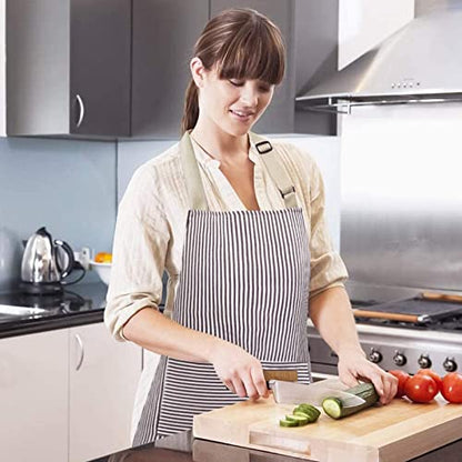 NLUS 2 Pack Kitchen Cooking Aprons, Adjustable Bib Soft Chef Apron with 2 Pockets for Men Women(Black/Brown Stripes) - color: Black/Brown
