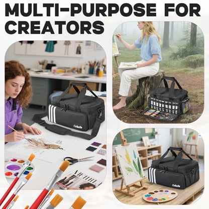 Craft Paint Organizer, Acrylic Paint Storage Bag with Brush & Bottle Slots - color: Black
