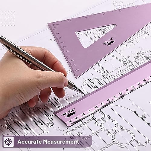 Mr. Pen- Metal Geometry Kit, 4 Pack, 45° & 30°/60° Set Squares - color: Blue Magenta Color