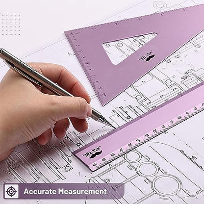 Mr. Pen- Metal Geometry Kit, 4 Pack, 45° & 30°/60° Set Squares - color: Blue Magenta Color
