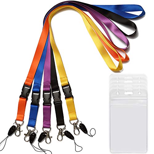 5Pack Neck Lanyards,Detachable Buckle,with Clear Vertical Badge Holders - color: 5 Colors With Badge Holder