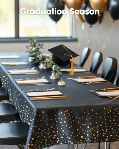 Pureegg Plastic Table Cloth Disposable 6 Pack, 54 x 108 Inch, Black Gold - color: Black and Gold, size: 54" X 108" Rectangle