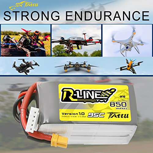 Tattu 850mAh 4s 95C 14.8V R-Line Lipo Battery Pack with XT30 Plug - size: 1 Pcs