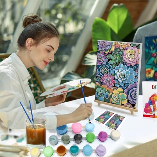 HeeBenor Framed Paint by Numbers Kit for Adults, Succulent, 8x12 Inch - color: Succulent 023