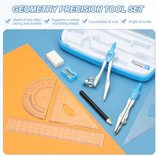 PATIKIL Geometry Precision Tool Set, 11 Pcs Geometry Set Compass Tool with Shatterproof Storage Box Rulers Math Compass Kit for Math Drafting Supplies, Black(Style 1) - color: Black