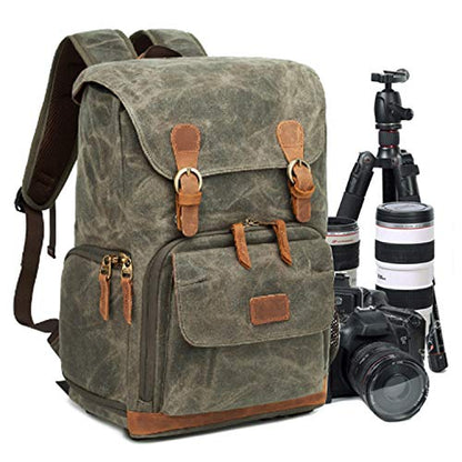 UBAYMAX Canvas Camera Backpack for Canon Nikon Sony DSLR SLR Waterproof - color: Olive