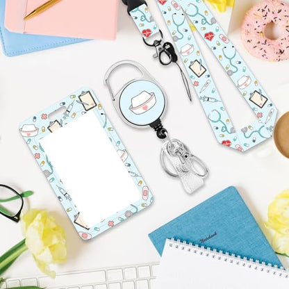 Nurse ID Badge Holder with Lanyard, Funny Docter Retractable Reel Clip - color: Nurse-blue