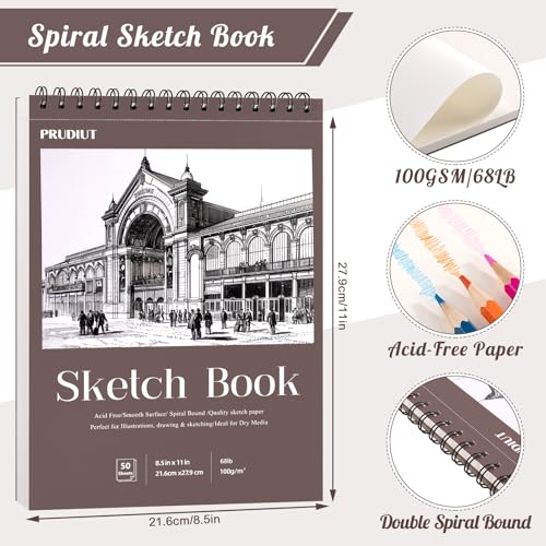 2 Pack Sketch Book 8.5 × 11 in, Spiral Sketch Pad, 50 Sheets Each - color: Reddish brown, size: 8.5 x 11inch(2 Pack)