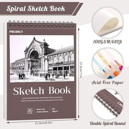 2 Pack Sketch Book 8.5 × 11 in, Spiral Sketch Pad, 50 Sheets Each - color: Reddish brown, size: 8.5 x 11inch(2 Pack)