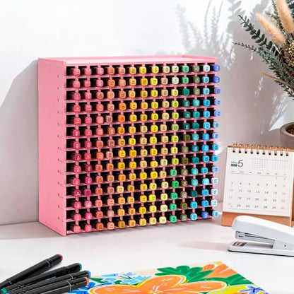 SANFURNEY 196 Slots Marker Organizer Art Marker Holder Pink