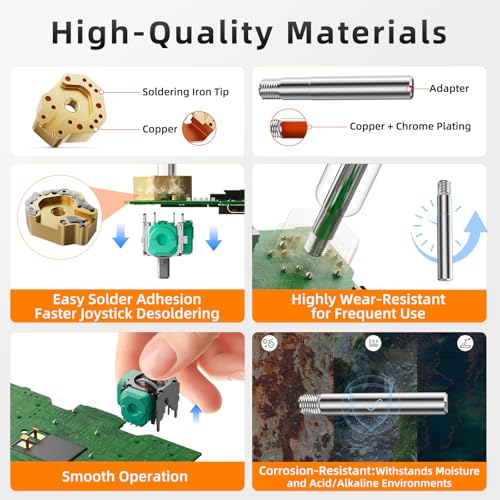Joystick Soldering Iron Tip with Adapter for P5, P4, Xbox Series X/S, Xbox One & Switch Controllers, Multi-Hole Copper Chrome Plated Alloy, High Thermal Conductivity, Precision Alignment