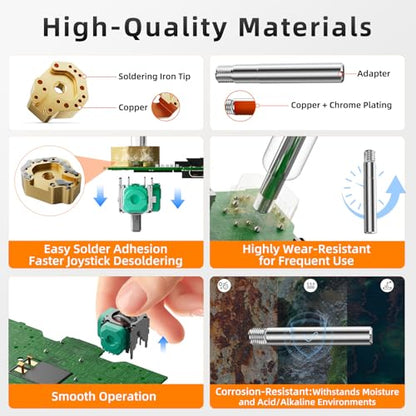 Joystick Soldering Iron Tip with Adapter for P5, P4, Xbox Series X/S, Xbox One & Switch Controllers, Multi-Hole Copper Chrome Plated Alloy, High Thermal Conductivity, Precision Alignment
