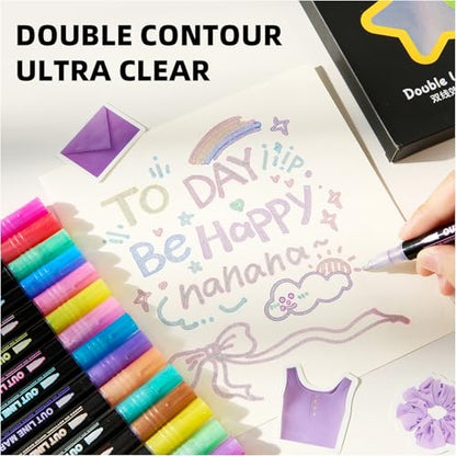 24 Colors Outline Markers, DIY Double Line Metallic for Artists