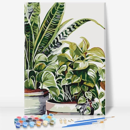 Framed Paint by Numbers Kit for Adults Beginners – Tropical Green Plants - color: Leaf-01, size: 8x12 Inch