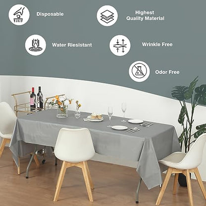 Evershine (12-Pack Heavy Duty Plastic Table Covers Tablecloth (Reusable) (Rectangle 54" X 108", Silver) - color: Silver, size: 12 PACK Rectangle 54" X 108"
