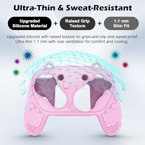 Silicone Controller Case Set Compatible with Nintendo Switch 2 Pro, Gamepad Accessories - Protective Softshell Cover with 6 Thumb Grips, Shock-Resistant & Ergonomic Comfort Grip Design (Pink) - color: Pink