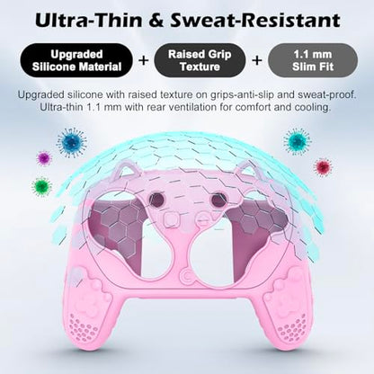 Silicone Controller Case Set Compatible with Nintendo Switch 2 Pro, Gamepad Accessories - Protective Softshell Cover with 6 Thumb Grips, Shock-Resistant & Ergonomic Comfort Grip Design (Pink) - color: Pink