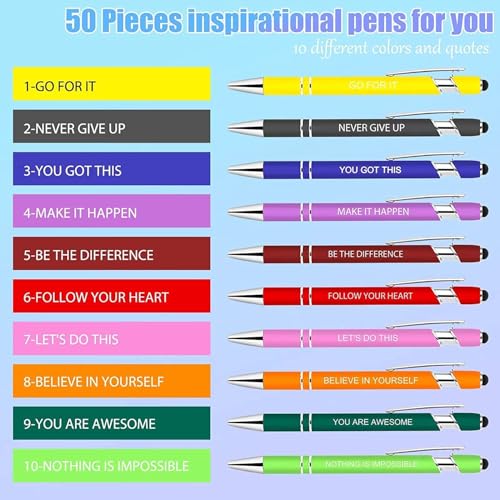 100 PCS Motivational Bulk Pens with Stylus Tip Gifts Black Ink