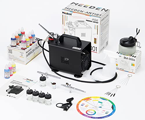 MEEDEN Airbrush Kit with Compressor: 24 Colors x 30ml Acrylic Spray Paint - color: Set - Black