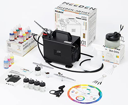 MEEDEN Airbrush Kit with Compressor: 24 Colors x 30ml Acrylic Spray Paint - color: Set - Black