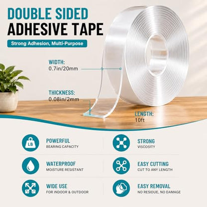 Ohayooz® Extra Strong Double Sided Tape Heavy Duty Removable 10FT - size: Ohayooz Extra Strong 10 Feet